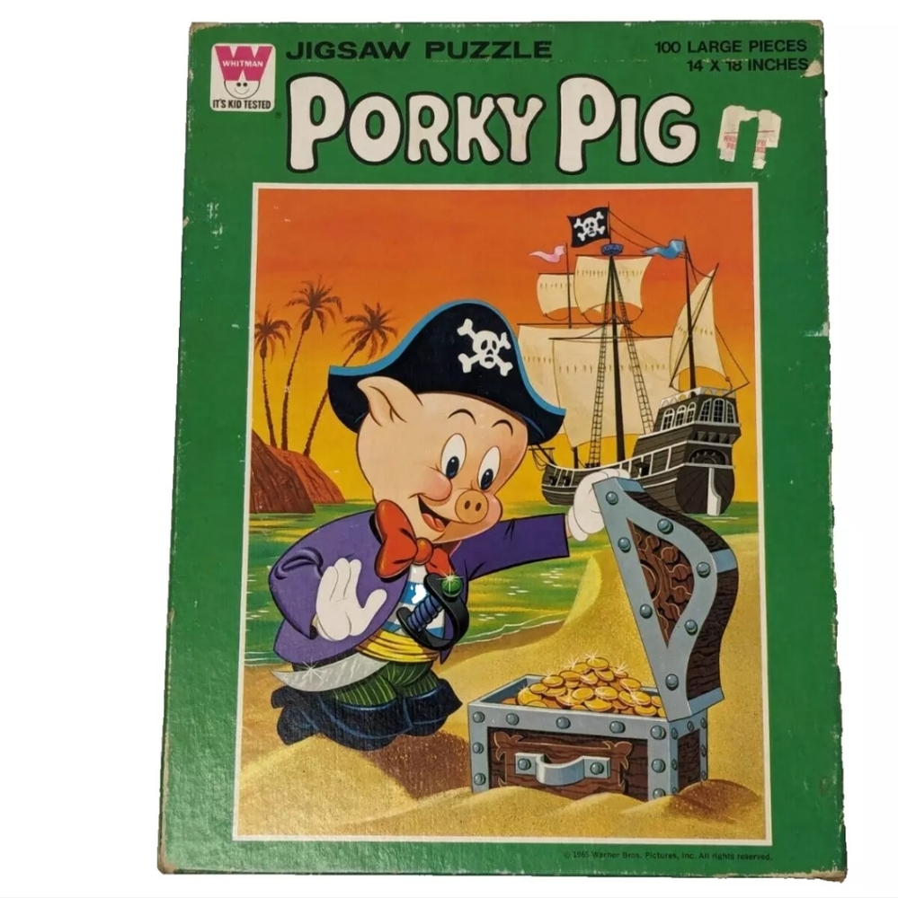 Vintage 1965 Porky Pig Pirate Jigsaw Puzzle Missing one Piece.
